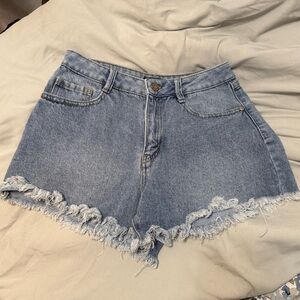 Sincerely Jules Blue Jean Shorts with Frayed Hem